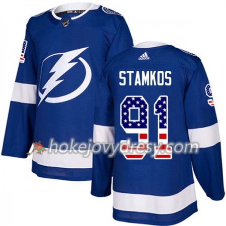 Pánské Hokejový Dres Tampa Bay Lightning Steven Stamkos 91 2017-2018 USA Flag Fashion Modrá Adidas Authentic